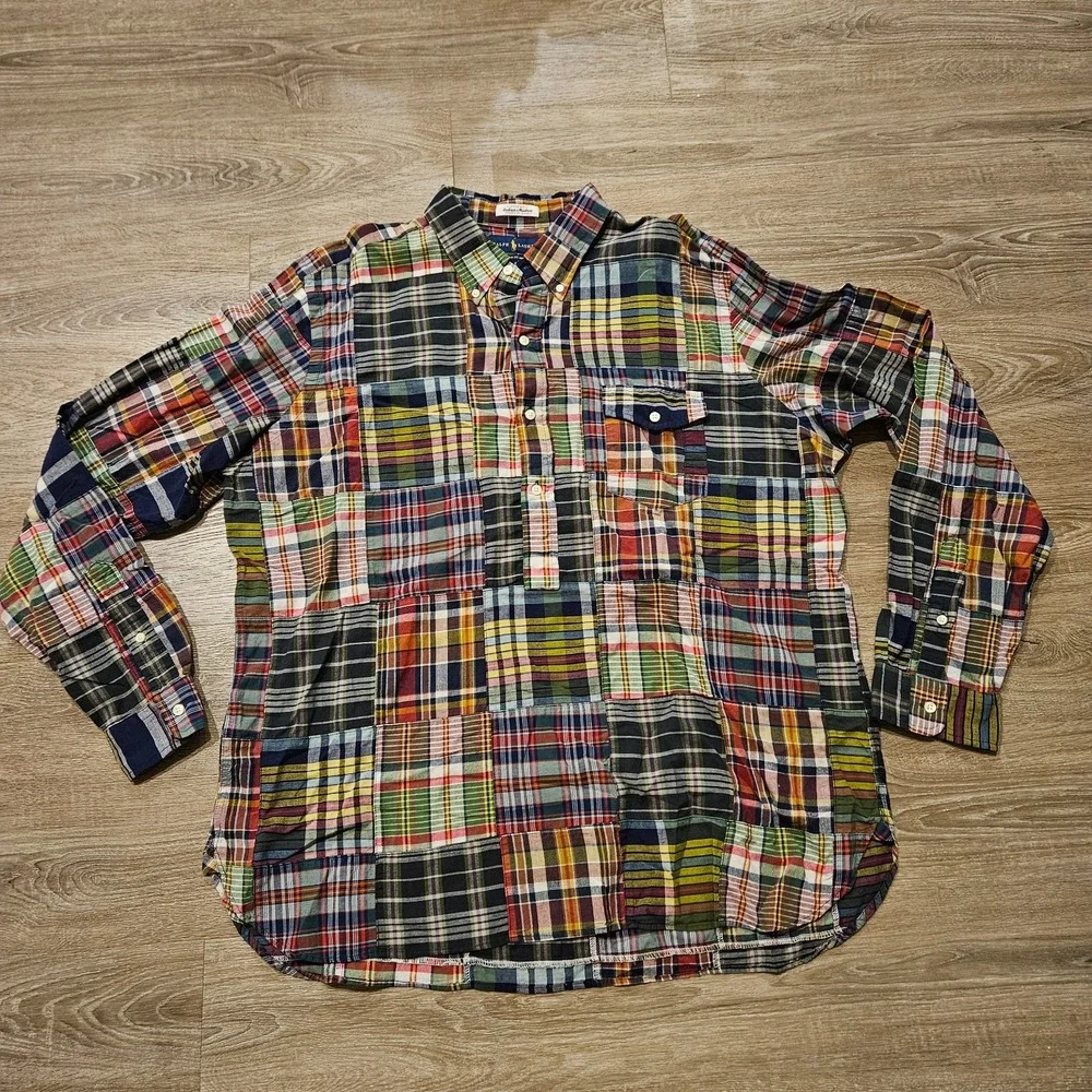Polo Ralph Lauren XXL Patchwork Indian Madras Shirt Classic Fit Indigo NWOT